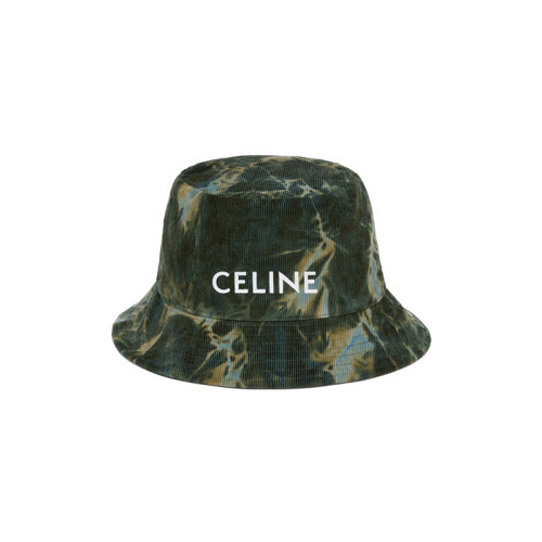 CELINE/赛琳 22年春夏新款 男士迷彩绿色纯棉灯芯绒面料扎染印花渔夫帽2AU5B214Q.02CQ