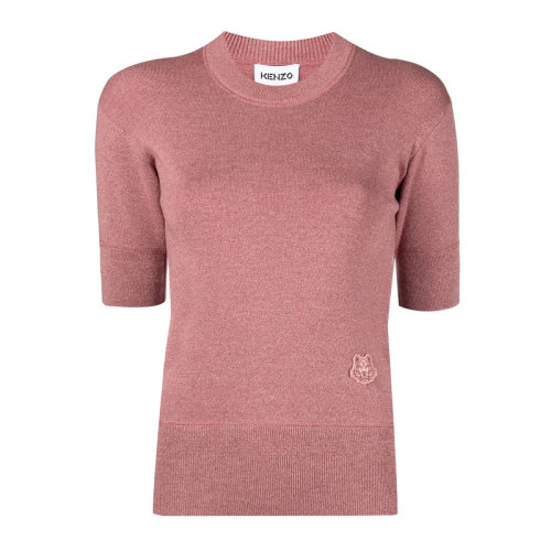 KENZO/高田贤三 女士 服装  粉色半袖圆领老虎刺绣针织衫 女士毛衣针织衫