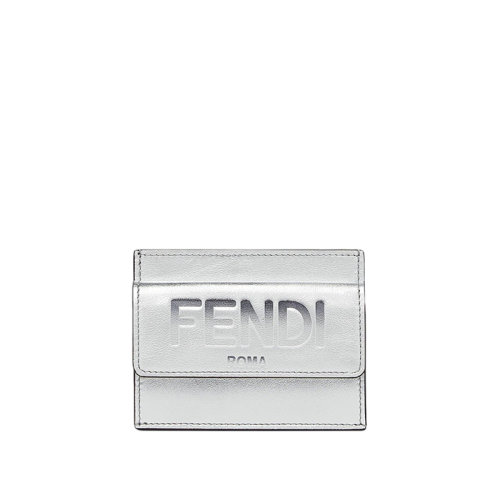 FENDI/芬迪 22春夏新款 女士银色层压小牛皮三层按扣徽标金属配件卡夹8M0423AK61F0RXT