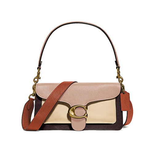 COACH/蔻驰 女包 Tabby系列女士专柜款翻盖C包扣单肩斜挎包 76105 黄铜色/玫红色拼色