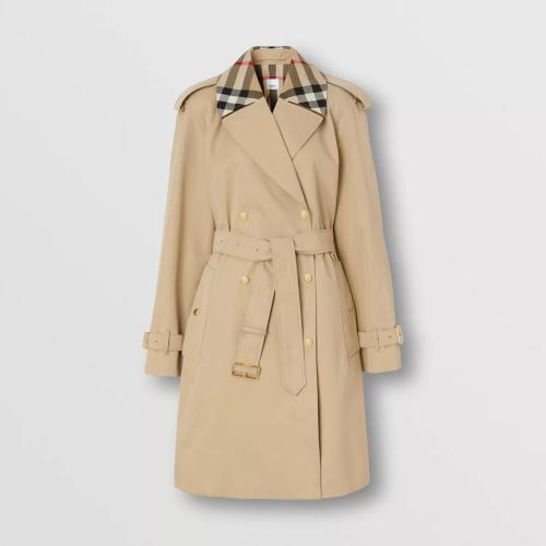  BURBERRY 22年秋冬 女士 滑铁卢版型 - 格纹装饰棉质嘎巴甸 Trench 风衣 80582311