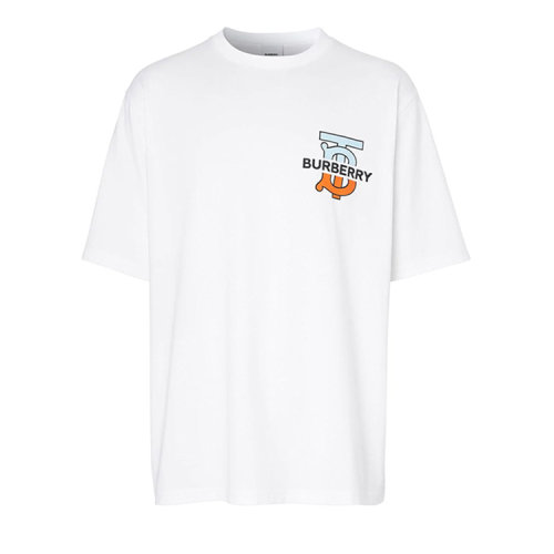 BURBERRY/博柏利 男士白色印花图案圆领短袖T恤 8032186WHIT (批次不同新旧版标签除机发放)