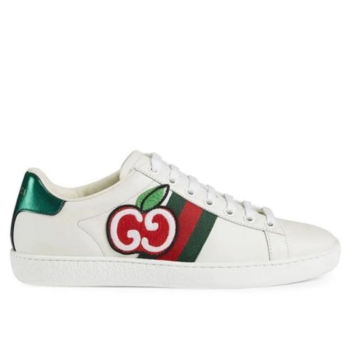 GUCCI/古驰  古琦女鞋 女士苹果图案红绿条纹低帮休闲运动鞋小白鞋  611377 DOPE0 9064
