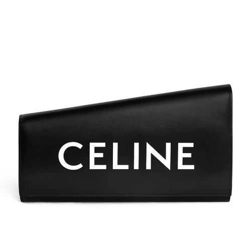 CELINE/赛琳 22新款ASYMETRIQUE系列 女士黑色牛皮革饰白色徽标字母印花T形非对称钱包手拿包110763EPT.38NO