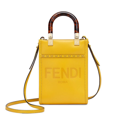 FENDI/芬迪 20  SUNSHINE系列 女士迷你黄色小牛皮FENDI ROMA印花有机玻璃提手购物单肩斜挎袋8BS051ABVLF192E