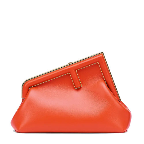 FENDI/芬迪 FIRST系列 女士小号红色纳帕皮革超大F金属搭扣单肩手提手拿包8BP129ABVEF0C3Q