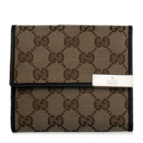 GUCCI/古驰 男士棕色帆布logo印花短款钱包