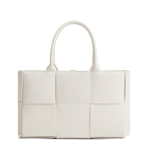 Bottega Veneta/葆蝶家 21新款ARCO系列 男女通用白色小牛皮Intreccio编织手提包652867VCP119009