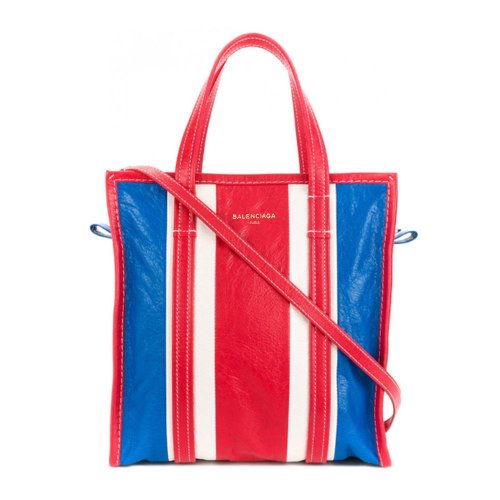 Balenciaga/巴黎世家  男女同款皮质条纹浮雕LOGO单肩包手提包 513990 DE9CN 红白拼蓝  大号其他