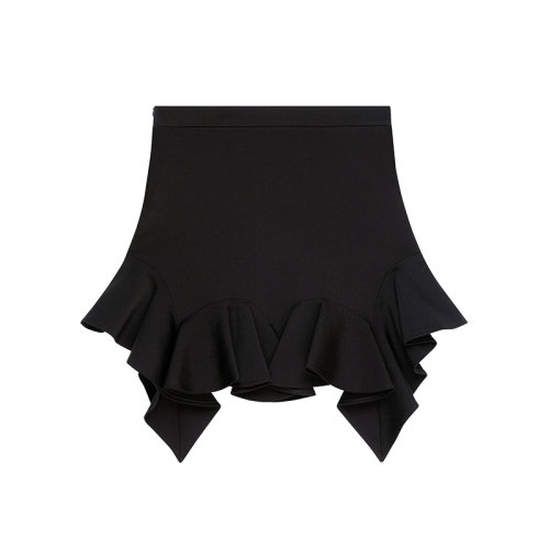 Givenchy/纪梵希 22年秋冬新款 Punto Milano系列 女士黑色粘胶纤维面料不对称荷叶边半身裙短裙BW40MS4ZEE-001