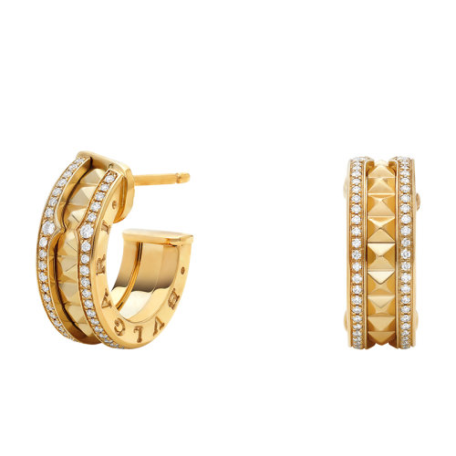 BVLGARI/宝格丽 B.ZERO1系列 金玫瑰金钻石密钉镶边耳环 357918