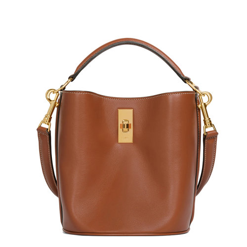 CELINE/赛琳  SEAU 16 TEEN系列 女士黄褐色小牛皮金扣单肩手提水桶包197573CR4.04LU