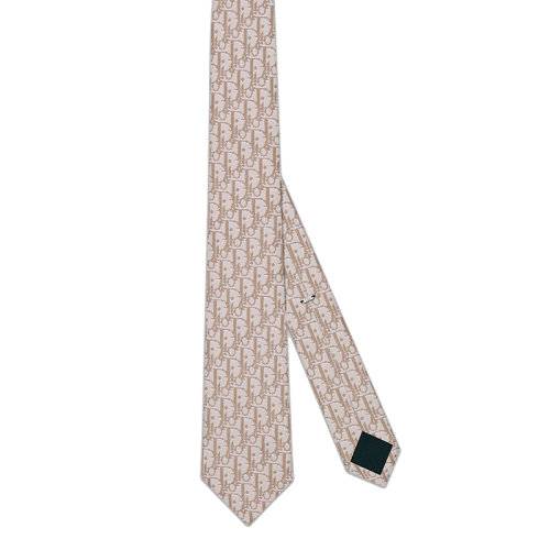 DIOR/迪奥 22年春夏新款 男士米色米白色和白色桑蚕丝老花Pixel印花领带28C1047A0660_C187