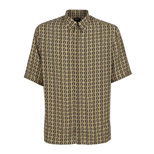 FENDI 芬迪 男士 服装  米色翻领双F印花图案短袖衬衫 男士短袖衬衫