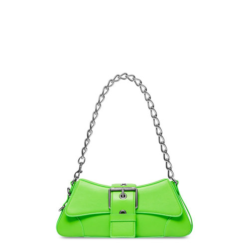 Balenciaga/巴黎世家 22新款 女士小号亮绿色小牛皮LINDSAY饰银扣翻盖单肩手提包701141210B63817