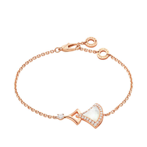 BVLGARI/宝格丽 22新款DIVAS’ DREAM系列 18K金玫瑰金密镶钻石勾勒珍珠母贝扇形轮廓手链358683