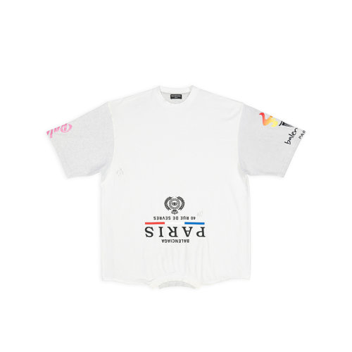 Balenciaga/巴黎世家 22年秋冬新款 女士白色纯棉倒转图案印花Oversized T恤698811TMVC90900