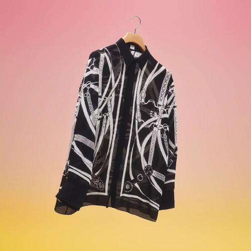 HERMES爱马仕 22年秋冬 女士 长袖衬衫 Chemise Inspiration Masculine imprime ??Promenade