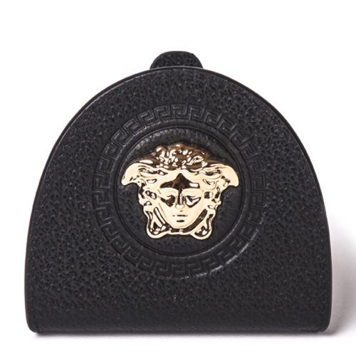 VERSACE/范思哲 男士黑色半圆形皮革金色美杜莎头像装饰钱夹钱包卡包零钱包手拿包男包 DPU7854-DGOVV-D41OH