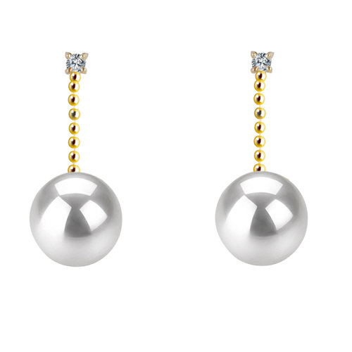 zhuella/珠艾乐 日本Akoya海水珠18k金耳线钻石