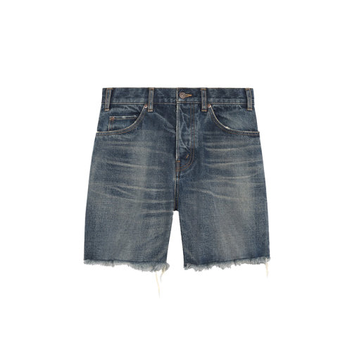 CELINE/赛琳 22年春夏新款 男士深联合水洗蓝色纯棉牛仔布百慕大滑板裤短裤2N390365M.07DU