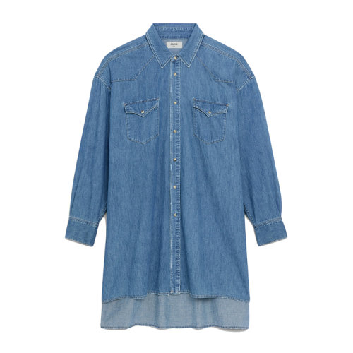 CELINE/赛琳 22年春夏新款 男士水洗蓝色纯棉长袖牛仔衬衫2T217362M.07UO