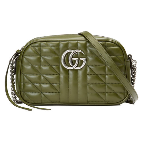 GUCCI/古驰 22新款GG Marmont系列 女士小号森林绿绗缝皮革银扣链式单肩斜跨包?447632UM8BF3352