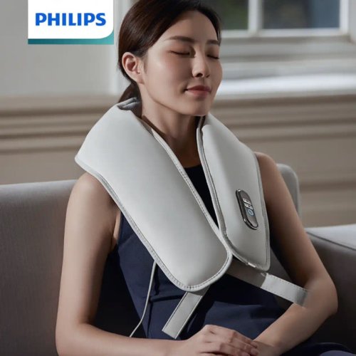 Philips/飞利浦 肩部按摩器 按摩披肩 力度可调节U型颈椎按摩仪 颈部背部肩颈热敷一体捶背器 六档力度 PPM3201N【灰色】