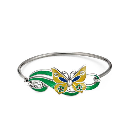 GUCCI/古驰 22春夏新款 925纯银饰互扣式钩扣双G黄绿蓝三色珐琅蝴蝶手镯679875J84108519