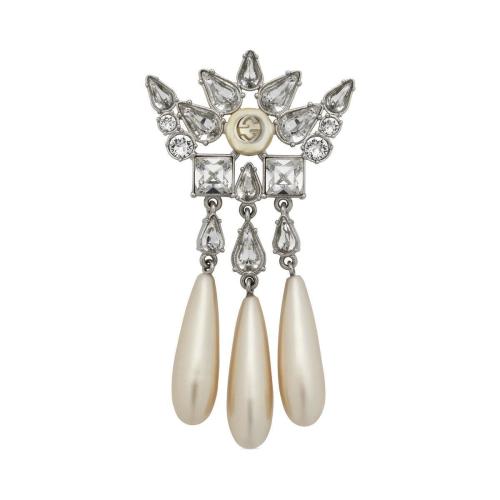 GUCCI古驰 22年秋冬 女士 互扣式双G树脂珍珠胸针 716303 I7359 8113