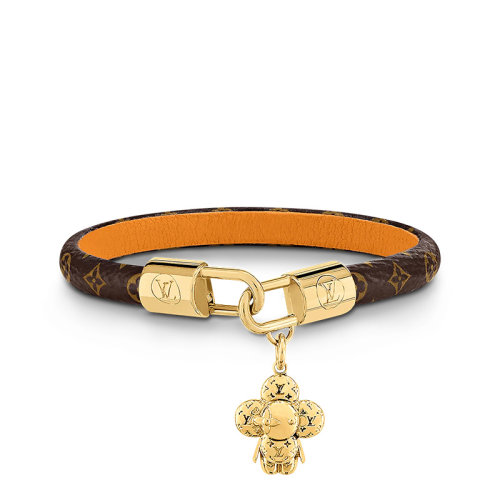 Louis Vuitton/路易威登 22春夏新款VIVIENNE系列 米色/棕色老花帆布金色金属吉祥物造型吊饰手链M6773E