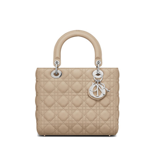 DIOR/迪奥 22新款LADY DIOR系列 女士自然色粒面牛皮革藤格纹单肩斜挎手提戴妃包M0565PWRT_M116