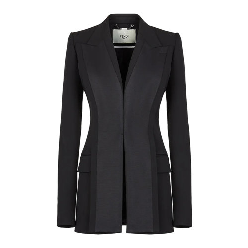 FENDI/芬迪      女士黑色羊毛粒面大衣燕尾服外套FJ7215AHLAF0GME