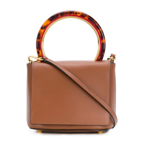 MARNI/玛尼 PANNIER系列女士纯色小牛皮经典字母徽标压花半圆形手柄磁扣翻盖开合单肩包斜挎包手提包女包 SBMPZ14T10-LV589 多色可选