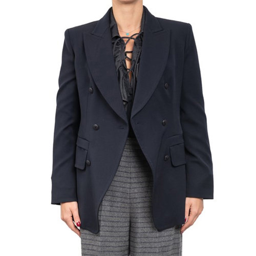 MaxMara/麦丝玛拉 女士深蓝色羊毛双排扣西服西装外套夹克 10460303-600-002