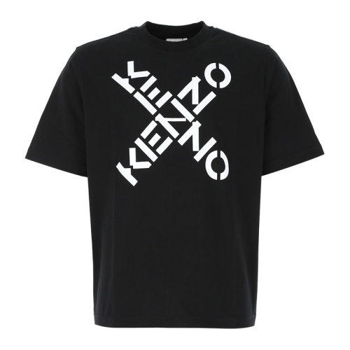 KENZO/高田贤三 男士黑色棉质时尚百搭印花LOGO短袖T恤