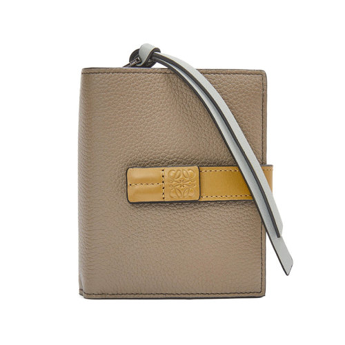 LOEWE/罗意威 22新款 女士月桂绿配赭石色粒面牛皮革徽标压纹搭扣紧凑两折钱包C660Z41X01-1852