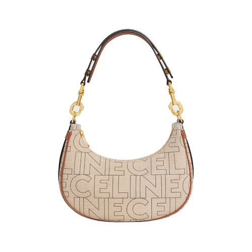 CELINE/赛琳 23春夏新款 女士中号自然色/棕褐色织物配皮通体印花单肩手提包196922ERK.02NT