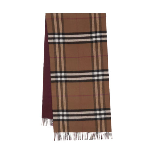 BURBERRY/博柏利新款 男女同款桦木棕/樱桃色双面两用格纹羊绒围巾80453331