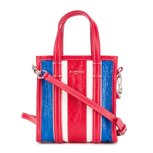 Balenciaga/巴黎世家  男女同款皮质条纹浮雕LOGO单肩包手提包 513988 DE9CN 红白拼蓝 小号其他