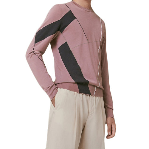 HERMES/爱马仕 22年早春新款 男士灰玫瑰色羊绒羊毛混纺圆领毛衣H257052HA0KLA