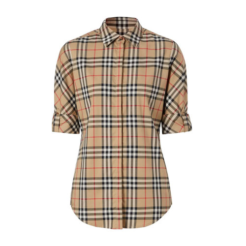 Burberry/博柏利女装 服饰 棕色棉质翻领经典格纹衬衣 8018475经典格纹