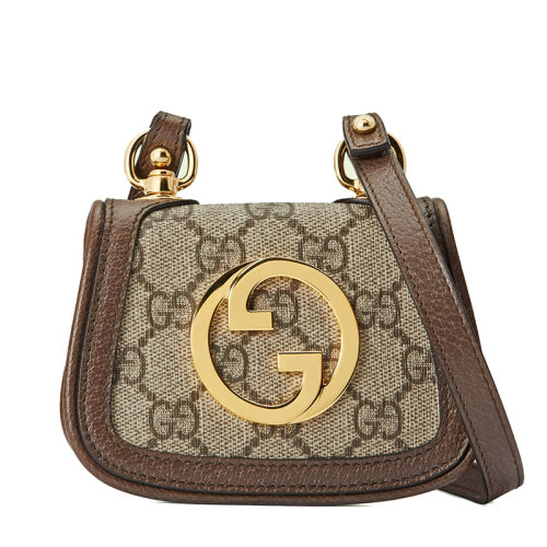GUCCI/古驰  22新款Blondie系列 女士乌木色/棕色帆布配皮圆形G金扣小包钱包挂脖包698635K9GSG8358