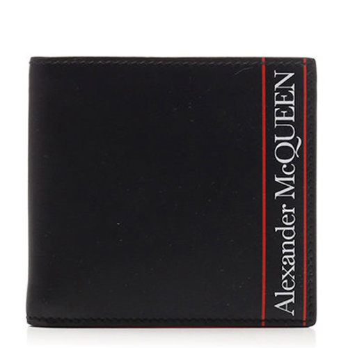 Alexander McQueen/亚历山大麦昆 男士黑色皮革字母徽标印花短款钱夹钱包卡包卡夹男包 602137-1SJ7B-1092