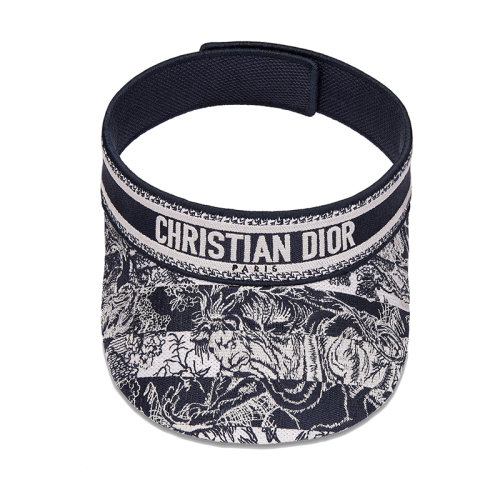 DIOR/迪奥 22年春夏新款 女士白色和海军蓝色Toile de Jouy条纹图案棉质混纺面料遮阳帽22TJS978X135_C585