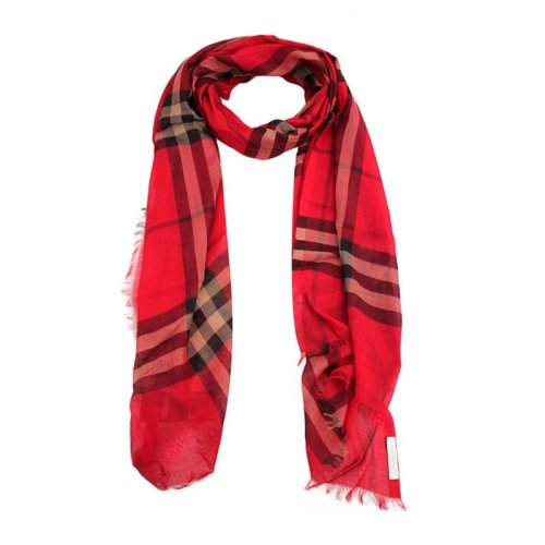 BURBERRY/博柏利 男女通用 中性酒红色混合材质格纹时尚经典围巾围脖 3843641