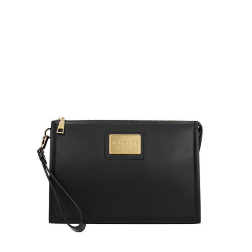 VERSACE/范思哲 男士 黑色 皮质美杜莎金色微标手拿包 DP87631 DVIT88 D41TR HJH0015X