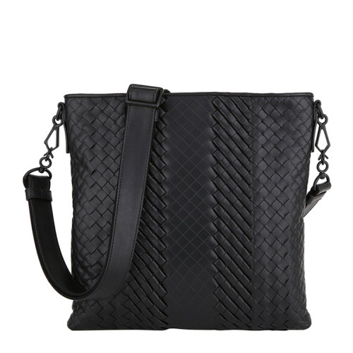 Bottega Veneta/葆蝶家 男士黑色牛皮经典编织拉链开合可拆卸肩带斜挎包单肩包邮差包男包 428323-VV340-1000