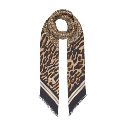 BURBERRY/博柏利 羊毛丝混纺豹纹印花女士丝巾