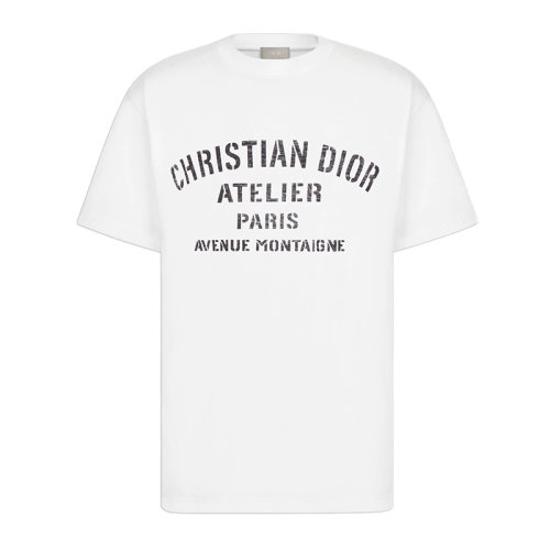DIOR/迪奥 新款男士大码白色CHRISTIAN DIOR ATELIER签名印花纯棉短袖T恤 043J615A0589_C089